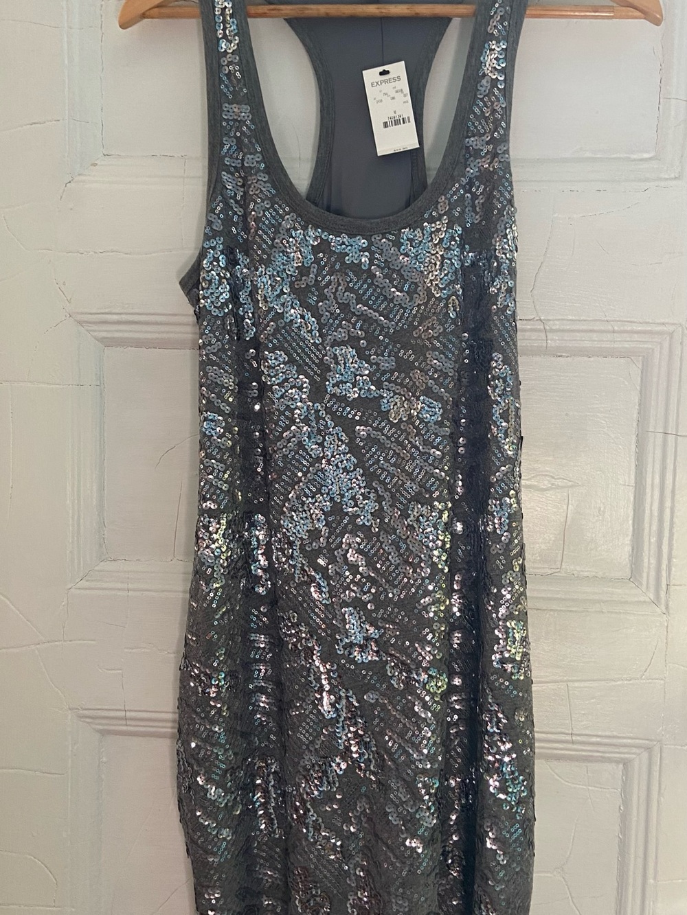 Express Silver Sequin Racerback Mini Dress - Picture 4 of 8